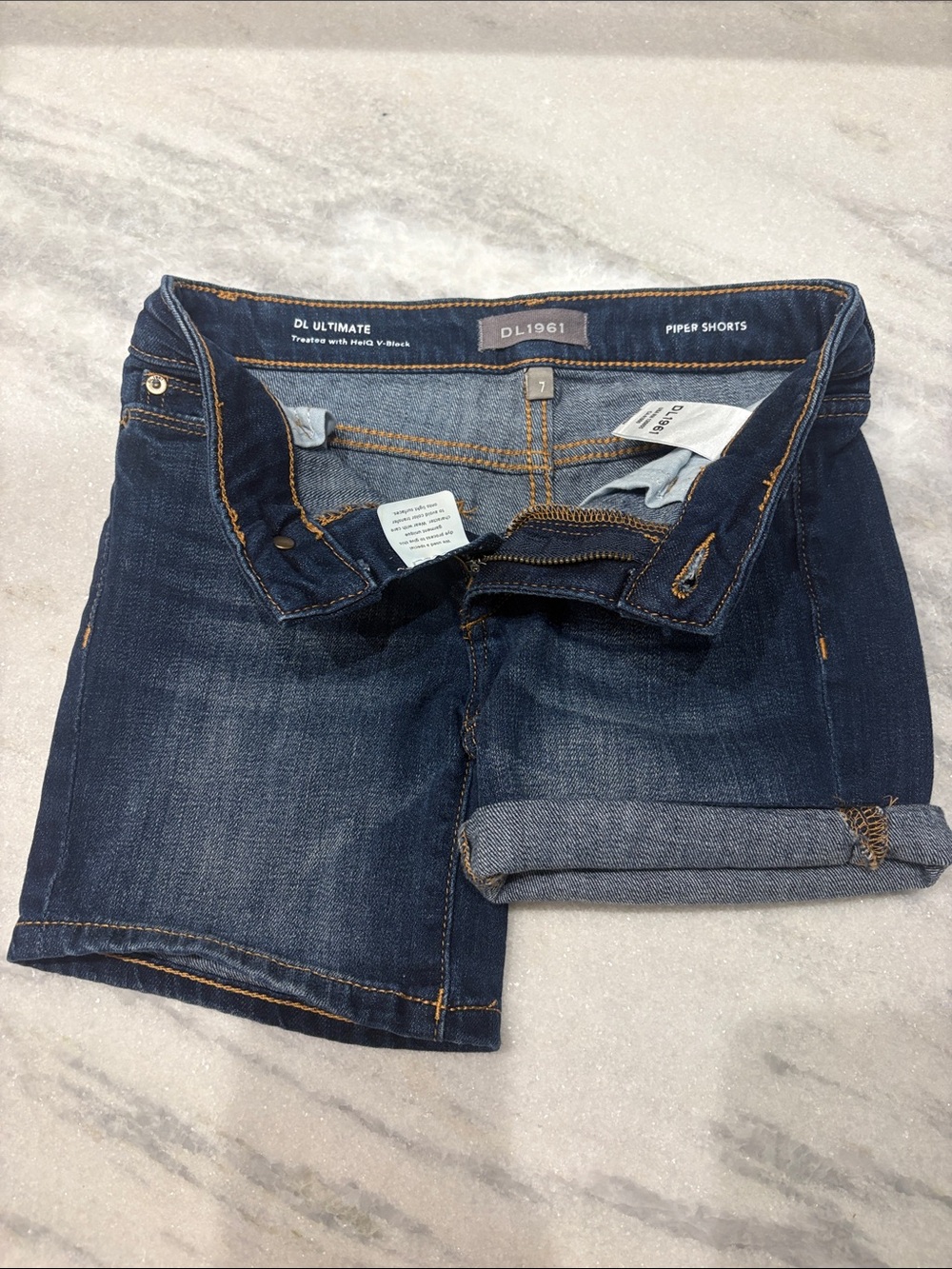DL1961 Dark Indigo Rolled Cuff Denim Shorts